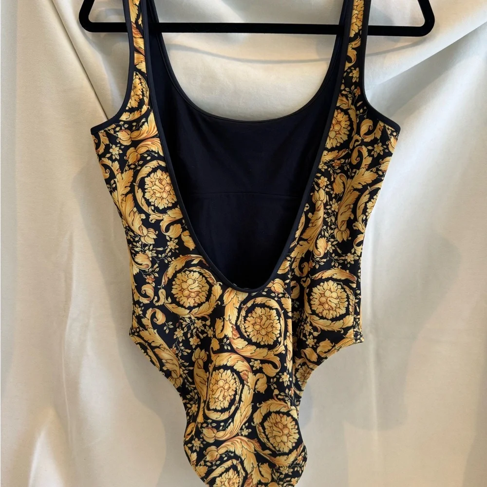 Versace Black and Gold One Piece Swimsuit with Baroque Design - Picture 2 of 13